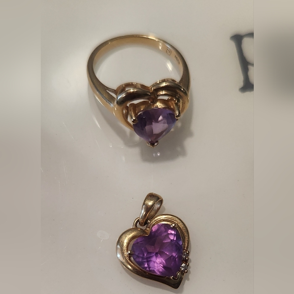 Gold Heart Ring Sz 7 And Matching Pendant 14k